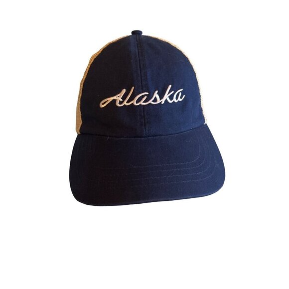 Alaska Embroidered Navy Blue & Beige Trucker Hat - Picture 1 of 7